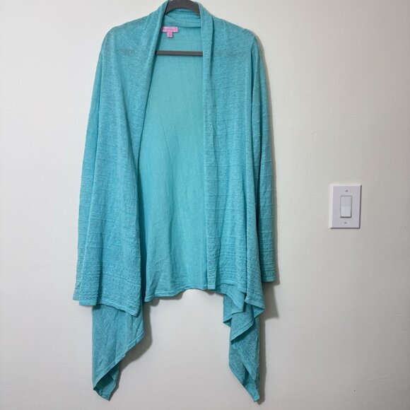 Lilly Pulitzer Women's Open Front Cardigan Size L/XL Blue 100% Linen Long Sleeve - Picture 1 of 5